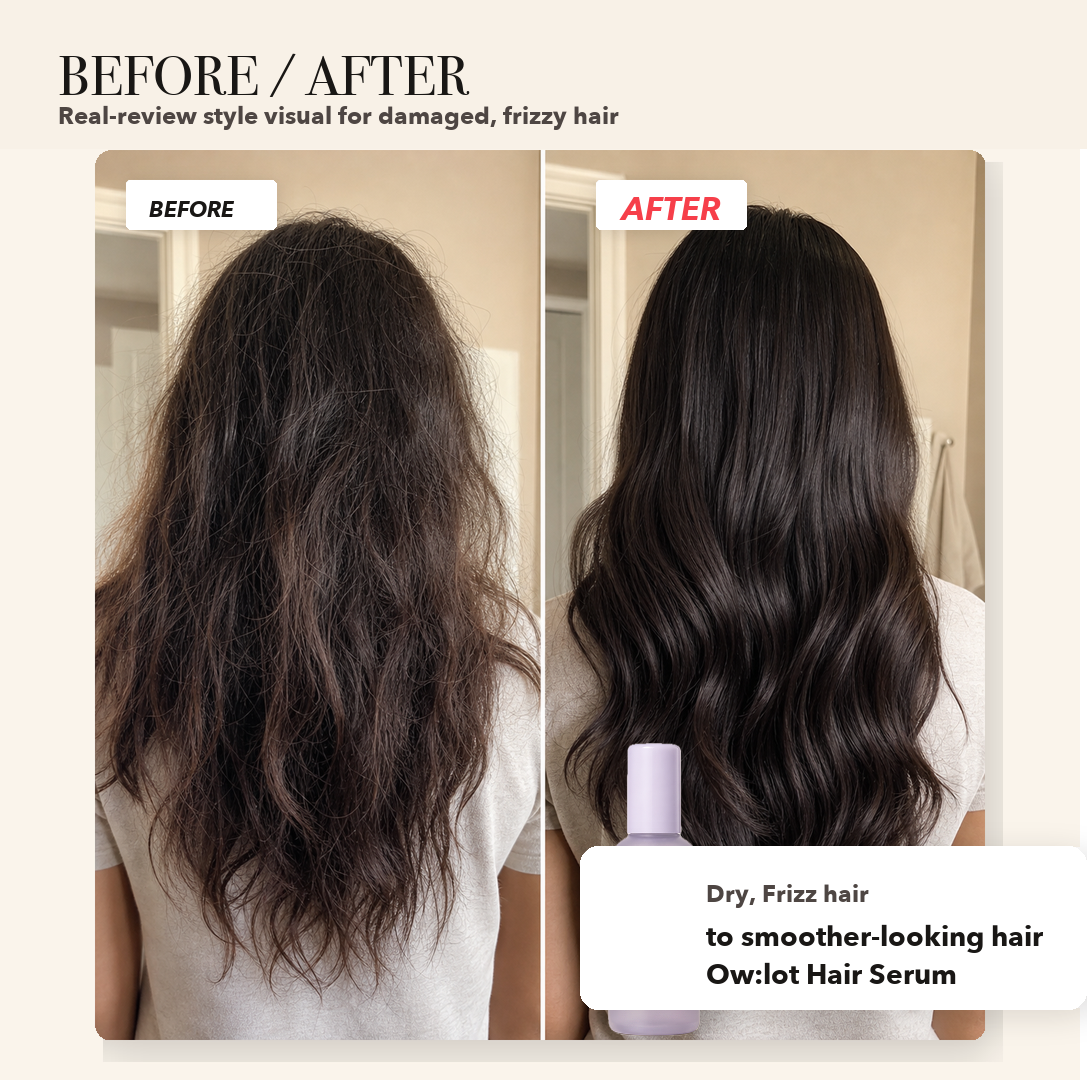 Before and after result detail image for dry and frizzy hair